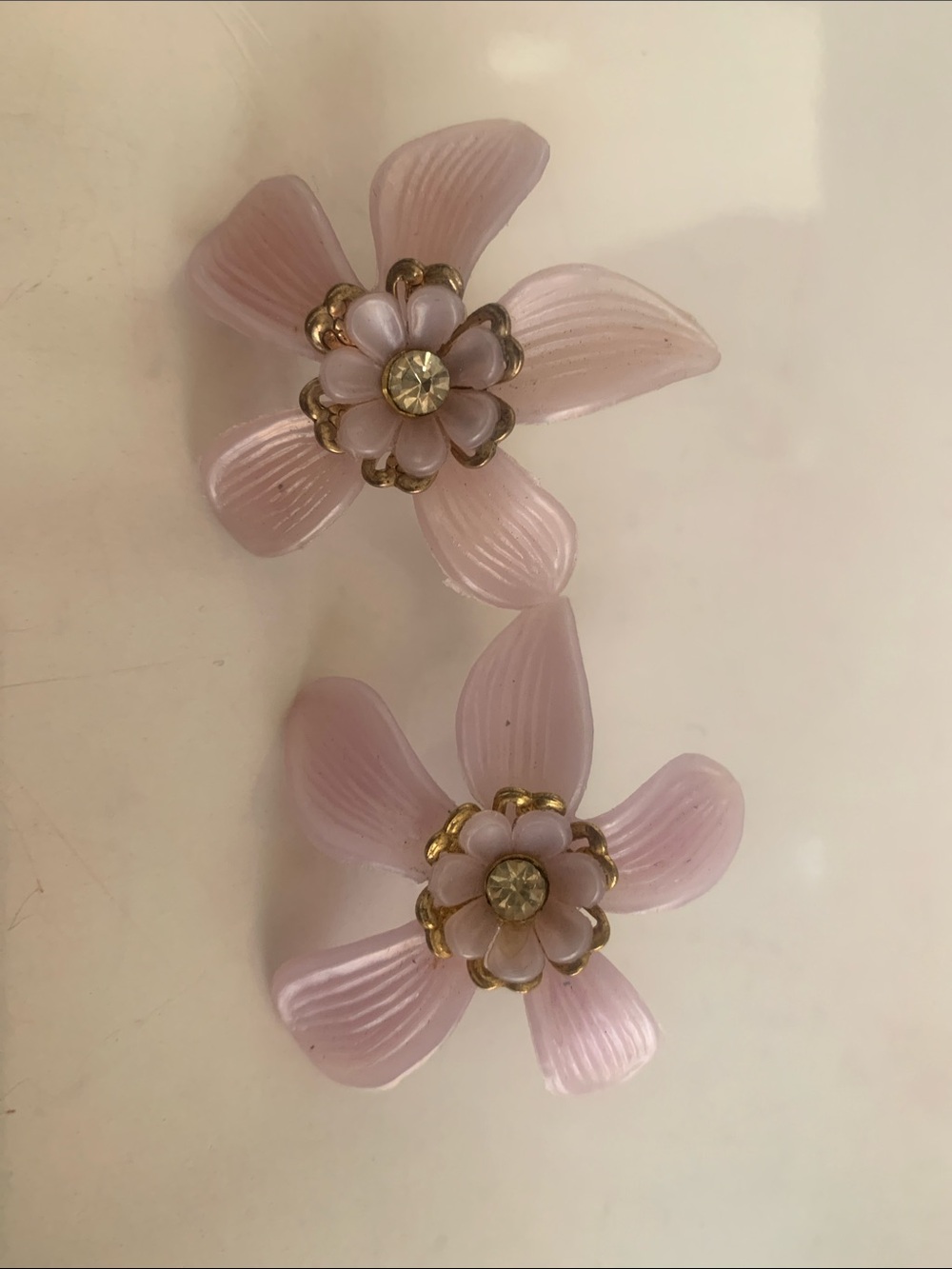 Delicate Pink Floral Hair Clips with Gold Accents